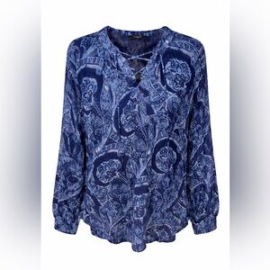 Polo Ralph Lauren Boho Paisley Top Coastal Cowgirl Indie Lace Up Chic-Medium